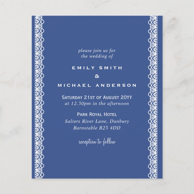 Lámina Invitaciones a la boda de la encaje blanco azul (Anverso)