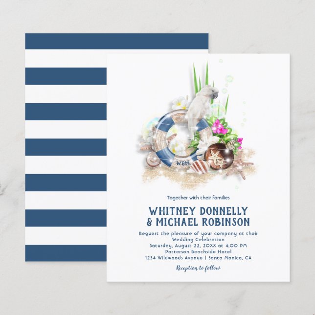 Lámina Invitaciones a la boda de la playa costera (Anverso / Reverso)