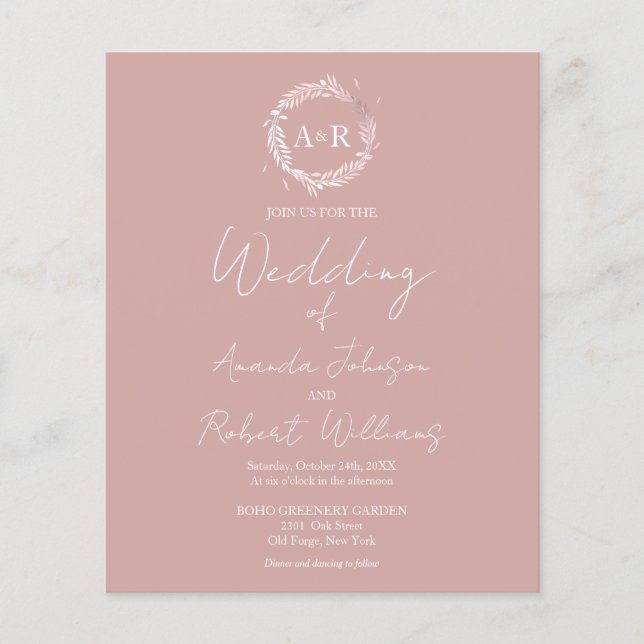 Lámina Invitaciones a la boda de monograma rosado (Anverso)