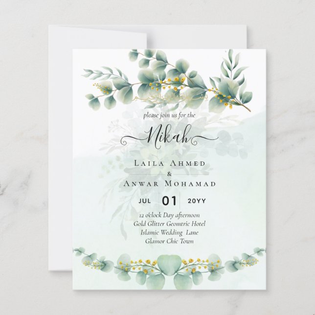 Lámina Invitaciones a la Boda de Oro de NIKAH Greenery Bi (Anverso)