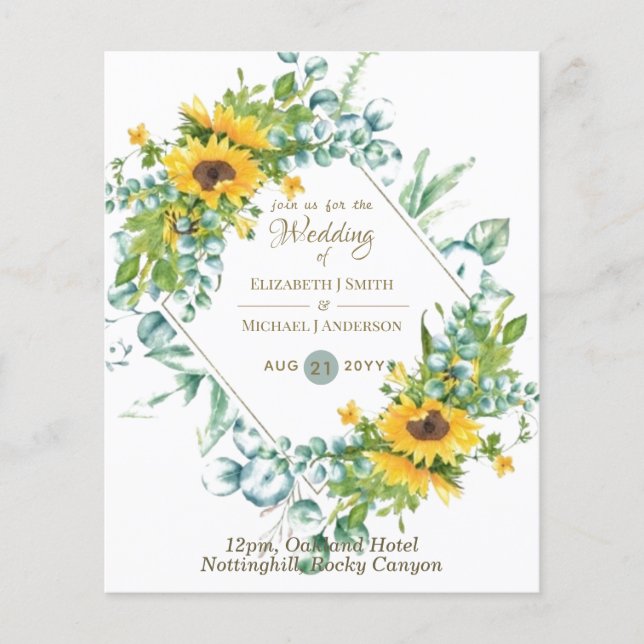 Lámina Invitaciones a la boda de Sunflowers Eucalyptus Gr (Anverso)