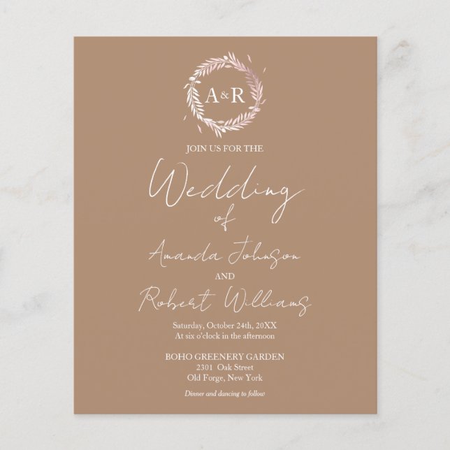 Lámina Invitaciones a la boda de un monograma Beige (Anverso)