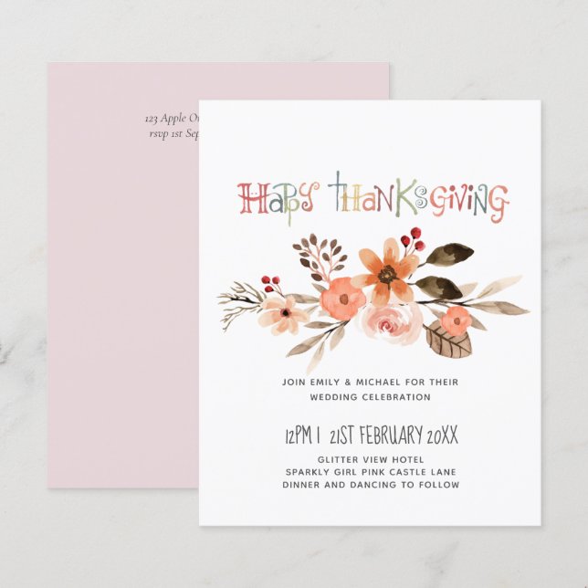 Lámina Invitaciones a la boda del día de gracias Naranja  (Anverso / Reverso)