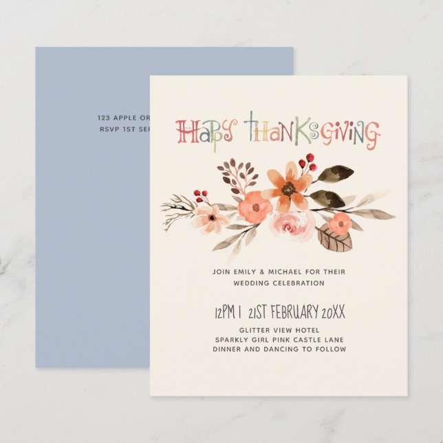 Lámina Invitaciones a la boda del día de gracias Naranja  (Anverso / Reverso)