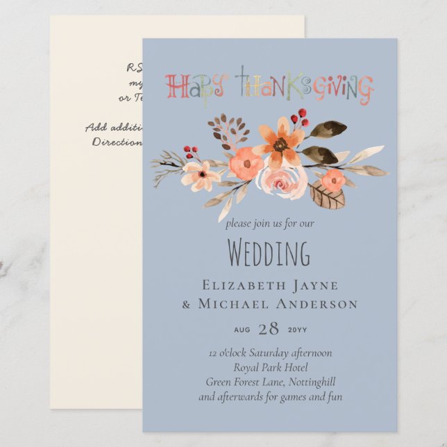 Lámina Invitaciones a la boda del día de gracias Naranja  (Anverso / Reverso)