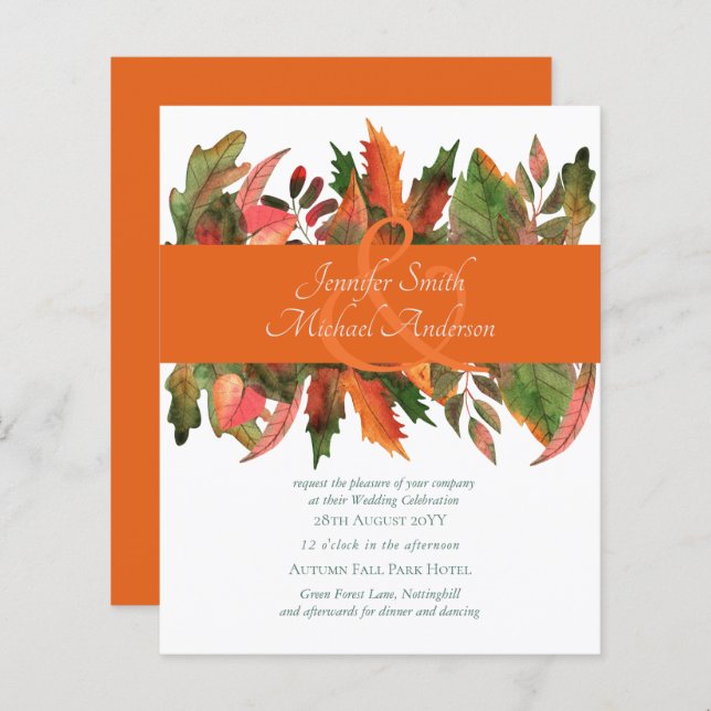 Lámina Invitaciones a la boda del otoño de otoño para el  (Anverso / Reverso)