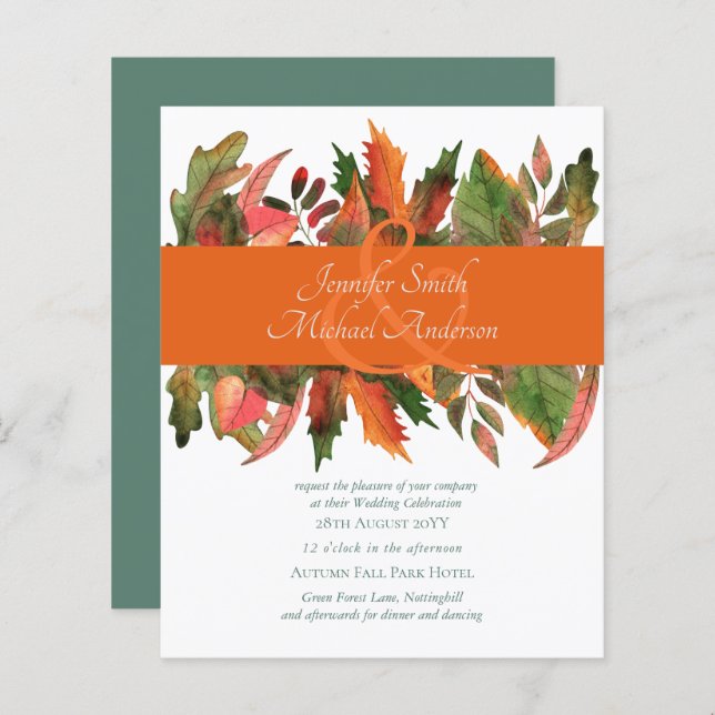 Lámina Invitaciones a la boda del otoño de otoño para el  (Anverso / Reverso)