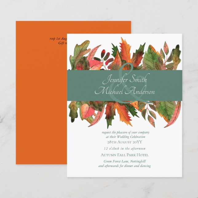 Lámina Invitaciones a la boda del otoño de otoño para el  (Anverso / Reverso)