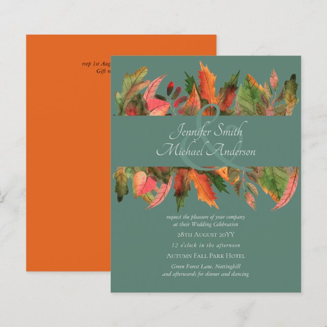 Lámina Invitaciones a la boda del otoño de otoño para el  (Anverso / Reverso)