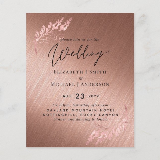 Lámina Invitaciones a la boda económica de aspecto metáli (Anverso)