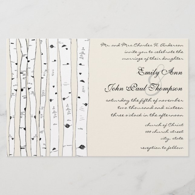 Lámina Invitaciones a la boda en árbol de marfil-birch (Anverso)