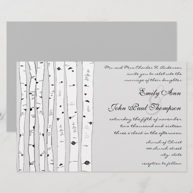 Lámina Invitaciones a la boda en árbol de marfil-birch (Anverso / Reverso)