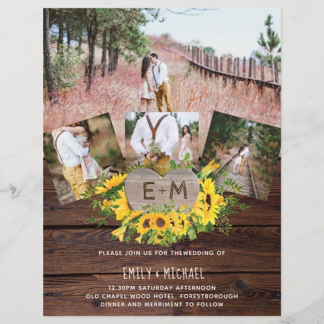 Lámina Invitaciones a la boda entre girasoles y fotos rus (Anverso)