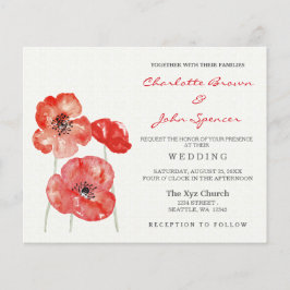 Lámina Invitaciones a la boda floral de la adormidera roj