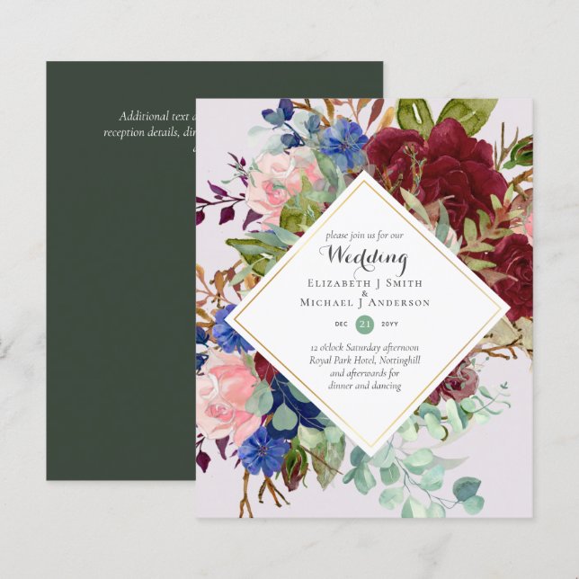 Lámina Invitaciones a la boda floral de la Marina Borgoña (Anverso / Reverso)