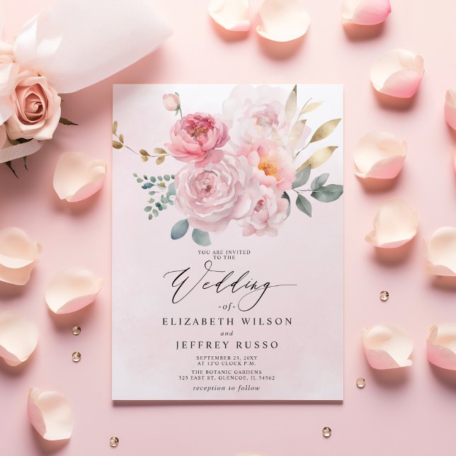 Lámina Invitaciones a la boda floral de Rubor con primave (Budget Spring Blush Floral Wedding Invitations)