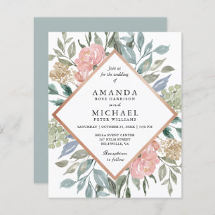 Lámina Invitaciones a la boda floral rosa-azul turquesa