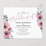 Lámina Invitaciones a la boda floral rosada de presupuest<br><div class="desc">Invite a sus invitados a celebrar el día de su boda,  con estas elegantes invitaciones florales rosadas a la boda. Con un fondo blanco clásico,  un surtido de flores rosadas y una elegante plantilla de boda que es fácil de personalizar.</div>