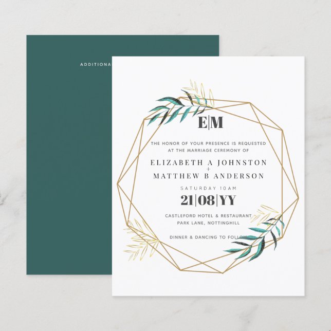 Lámina Invitaciones a la Boda Geométrica de Oro de Verdor (Anverso / Reverso)