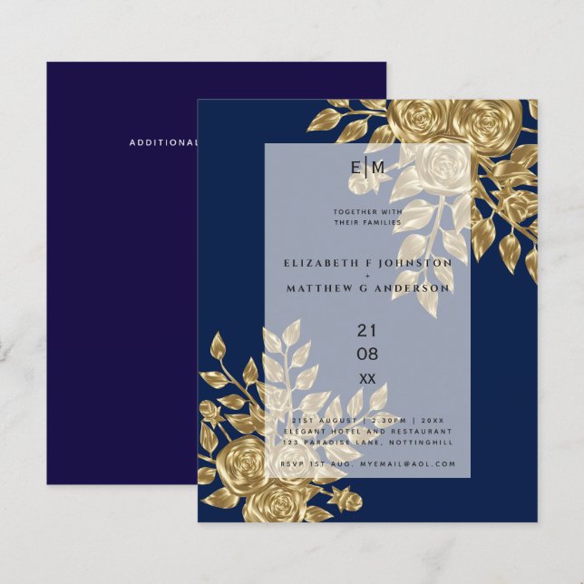 Lámina Invitaciones a la boda metálica del Rosa de oro az (Anverso / Reverso)