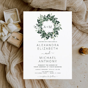 Lámina Invitaciones a la boda verde esmeralda monograma p