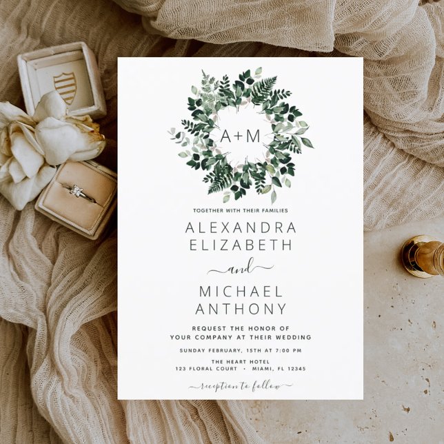 Lámina Invitaciones a la boda verde esmeralda monograma p (Subido por el creador)