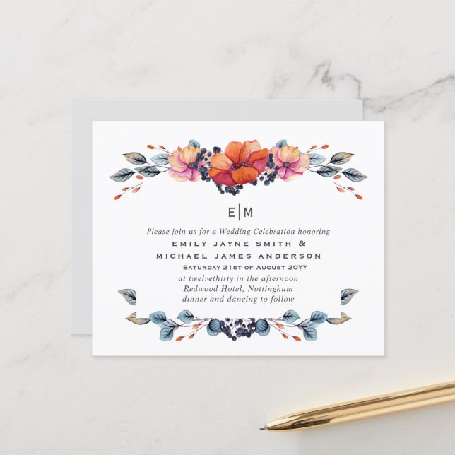 Lámina Invitaciones a la Boda Verde Naranja Quemado de Pr (Anverso/Reverso In Situ)