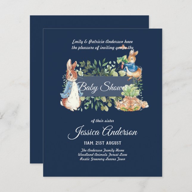 Lámina Invitaciones a la DUCHA BABY de Peter Rabbit (Anverso / Reverso)