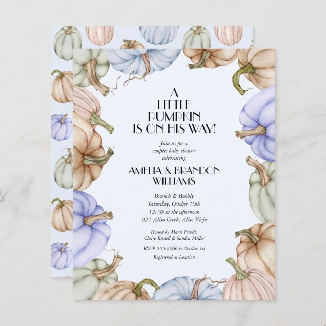 Lámina Invitaciones a la ducha de bebé de un niño de cala (Anverso / Reverso)