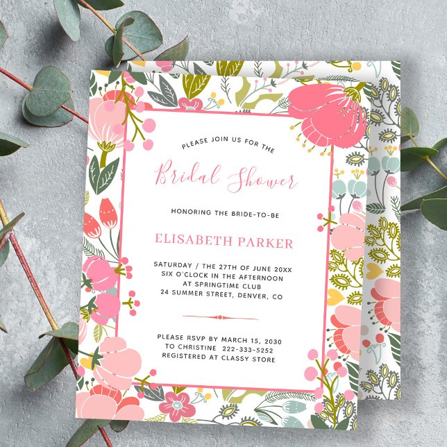 Lámina Invitaciones a la ducha de moda floral rosa rosada (Subido por el creador)