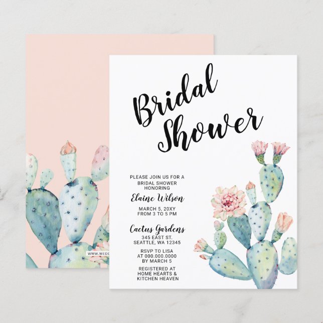 Lámina Invitaciones a la ducha de novia de Cactus de Rubo (Anverso / Reverso)