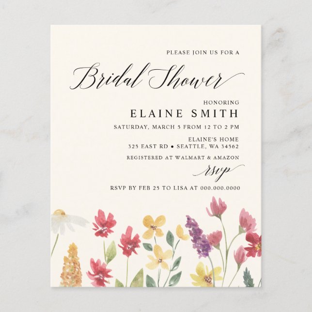 Lámina Invitaciones a la ducha de novia del Boho Wildflow (Anverso)