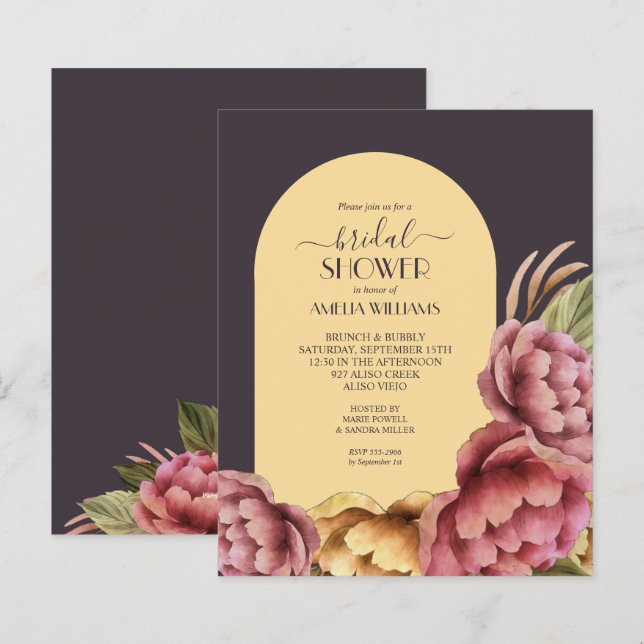 Lámina Invitaciones a la ducha de novia floral de acuarel (Anverso / Reverso)