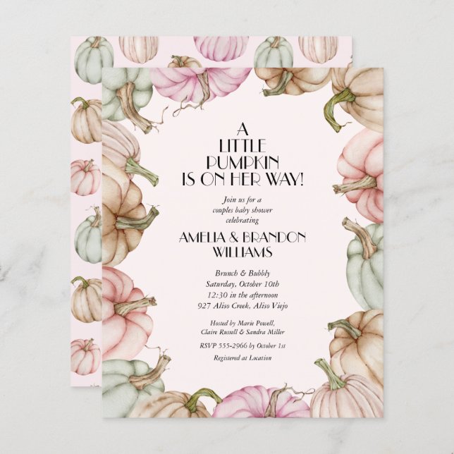 Lámina Invitaciones a la ducha para bebé del Chica de cal (Anverso / Reverso)