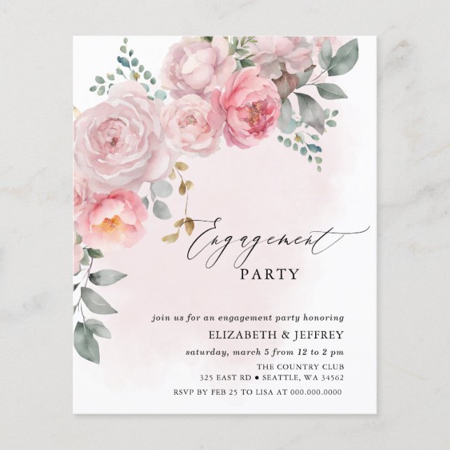 Lámina Invitaciones a la fiesta de compromiso floral de R (Anverso)