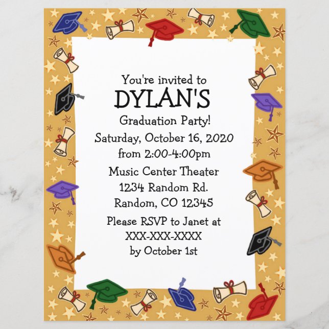 Lámina Invitaciones a la fiesta de graduación del tema de (Anverso)