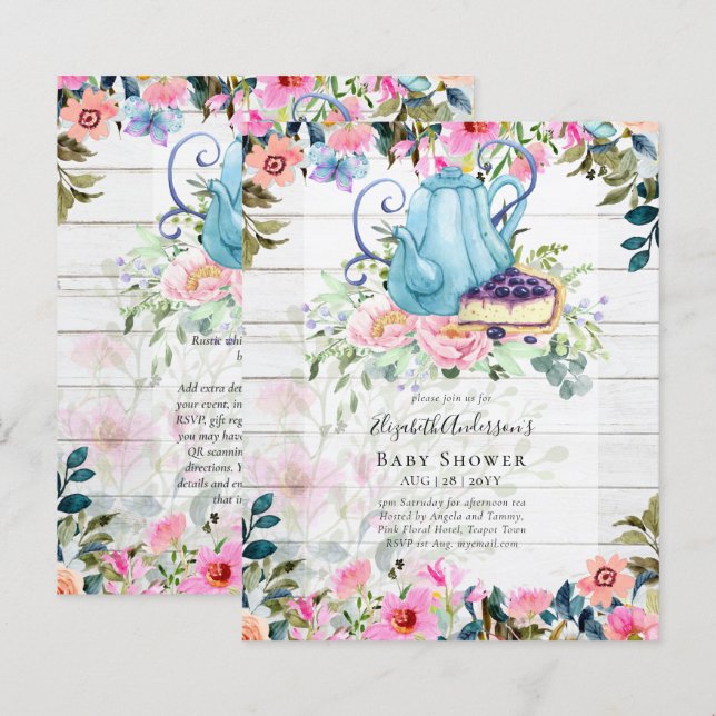 Lámina Invitaciones a la fiesta del té | BABY SHOWER | Cu (Anverso / Reverso)