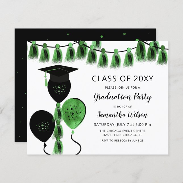 Lámina Invitaciones a la graduación de Globos Verdes Pres (Anverso / Reverso)