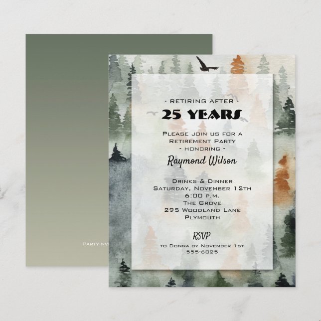 Lámina Invitaciones a la Jubilación de Bosques con Mister (Anverso / Reverso)