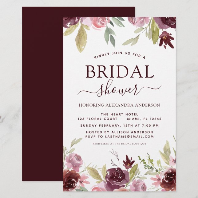 Lámina Invitaciones a la Primavera de Borgoña de la ducha (Anverso / Reverso)