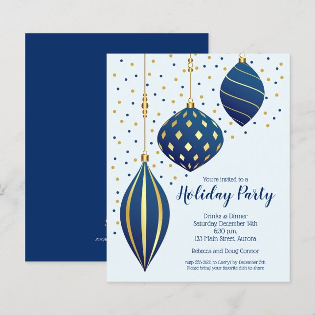 Lámina Invitaciones a los Ornamentos de Navidad Blue Gold (Anverso / Reverso)