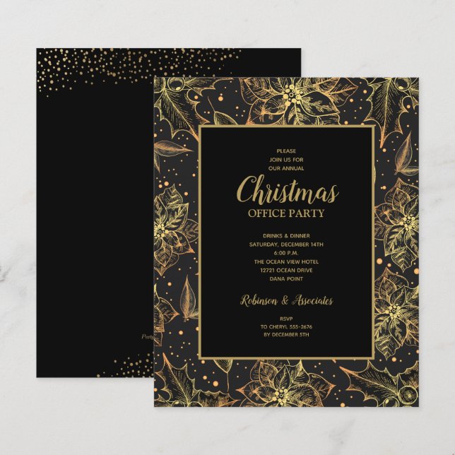 Lámina Invitaciones a Navidades de poinsettias de oro de  (Anverso / Reverso)