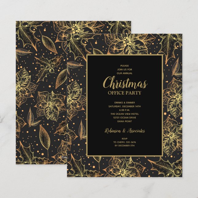 Lámina Invitaciones a Navidades de poinsettias de oro de  (Anverso / Reverso)