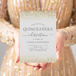 Lámina Invitaciones a Purpurinas de oro Quinceanera de pr