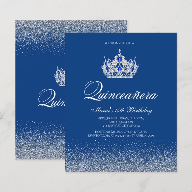 Lámina Invitaciones a Quinceanera Azul Real de Presupuest (Anverso / Reverso)