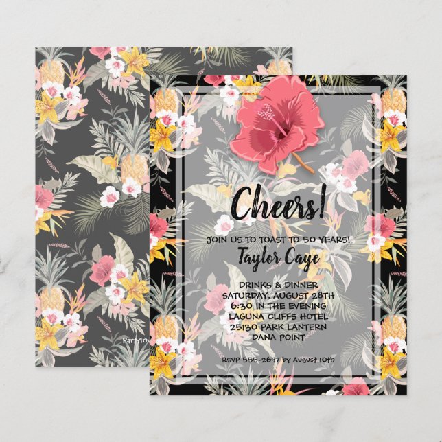 Lámina Invitaciones al cumpleaños tropical de la piña de  (Anverso / Reverso)