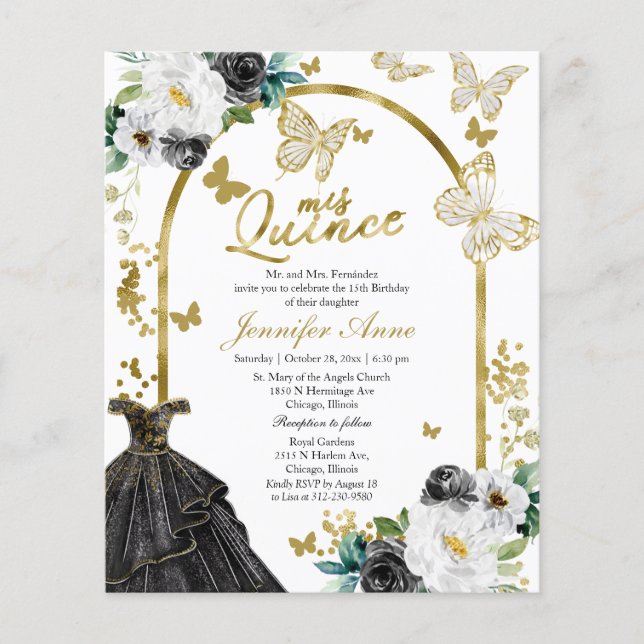 Lámina Invitaciones Bilingües Económicas Butterfly Quince (Anverso)