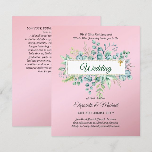 Lámina INVITACIONES CATÓLICAS DE BODA cristiano presupues (Anverso / Reverso)