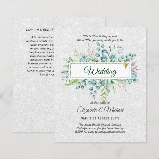 Lámina INVITACIONES CATÓLICAS DE BODA cristiano presupues (Anverso / Reverso)