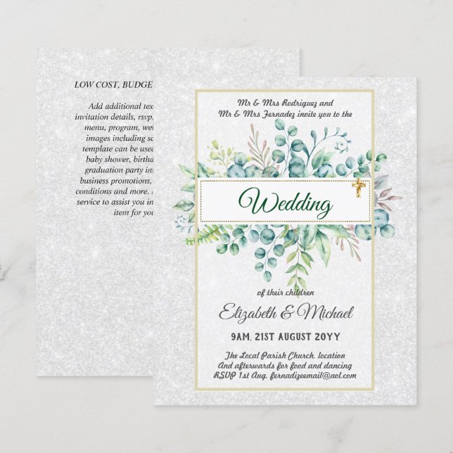 Lámina INVITACIONES CATÓLICAS DE BODA cristiano presupues (Anverso / Reverso)